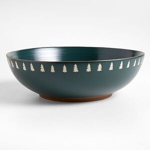 New! Crate&Barrel Stoneware Green Tree Serving Bowl